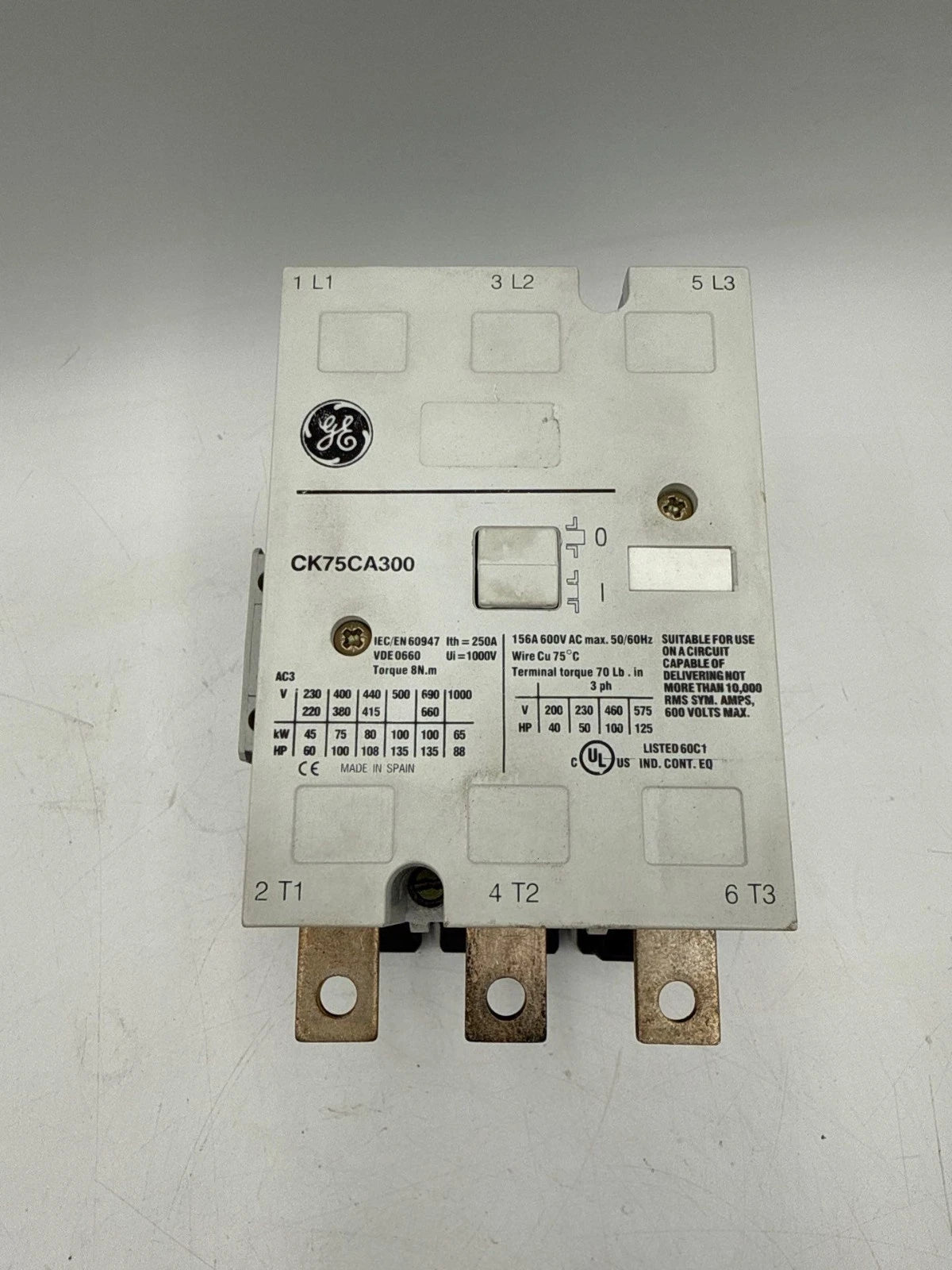 GE CK75CA300 Contactor 150A 3P 600V 3PH 125HP Coil 110/120V C12168J Used