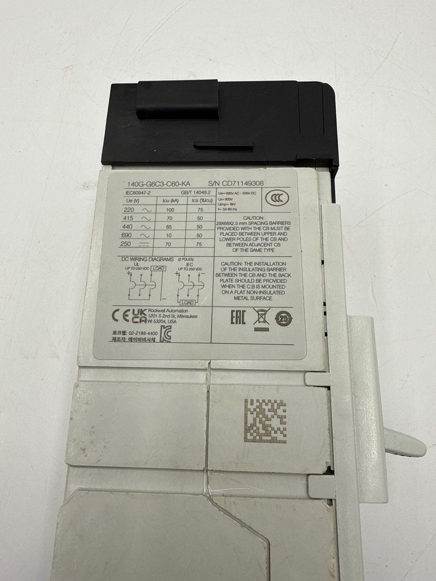 Allen Bradley 140G-G6C3-C60-KA Circuit Breaker 60A 3P 600V 140G 60 Amp 3 Pole Used