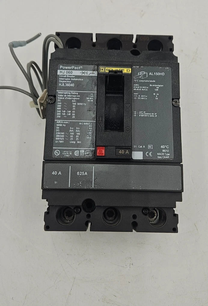 Square D HJL36040 Circuit Breaker 40A 3P 600V HJL 40 Amp 3 Pole PowerPact HJ 060 Used