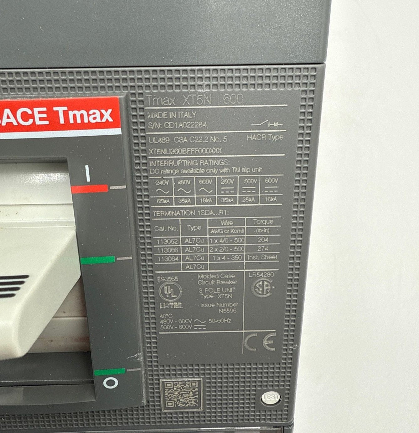 ABB XT5N 600 Tmax XT5NU360BFFF000XXX Circuit Breaker 600A 3P 600V Ekip Dip LSI New