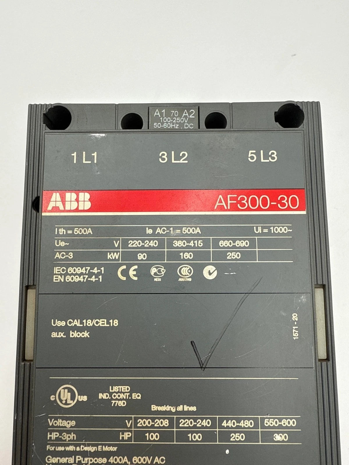 ABB AF300-30 Contactor Coil 100-250V 400A 3P 600V 3PH 300HP AF300-30-11-70 Used