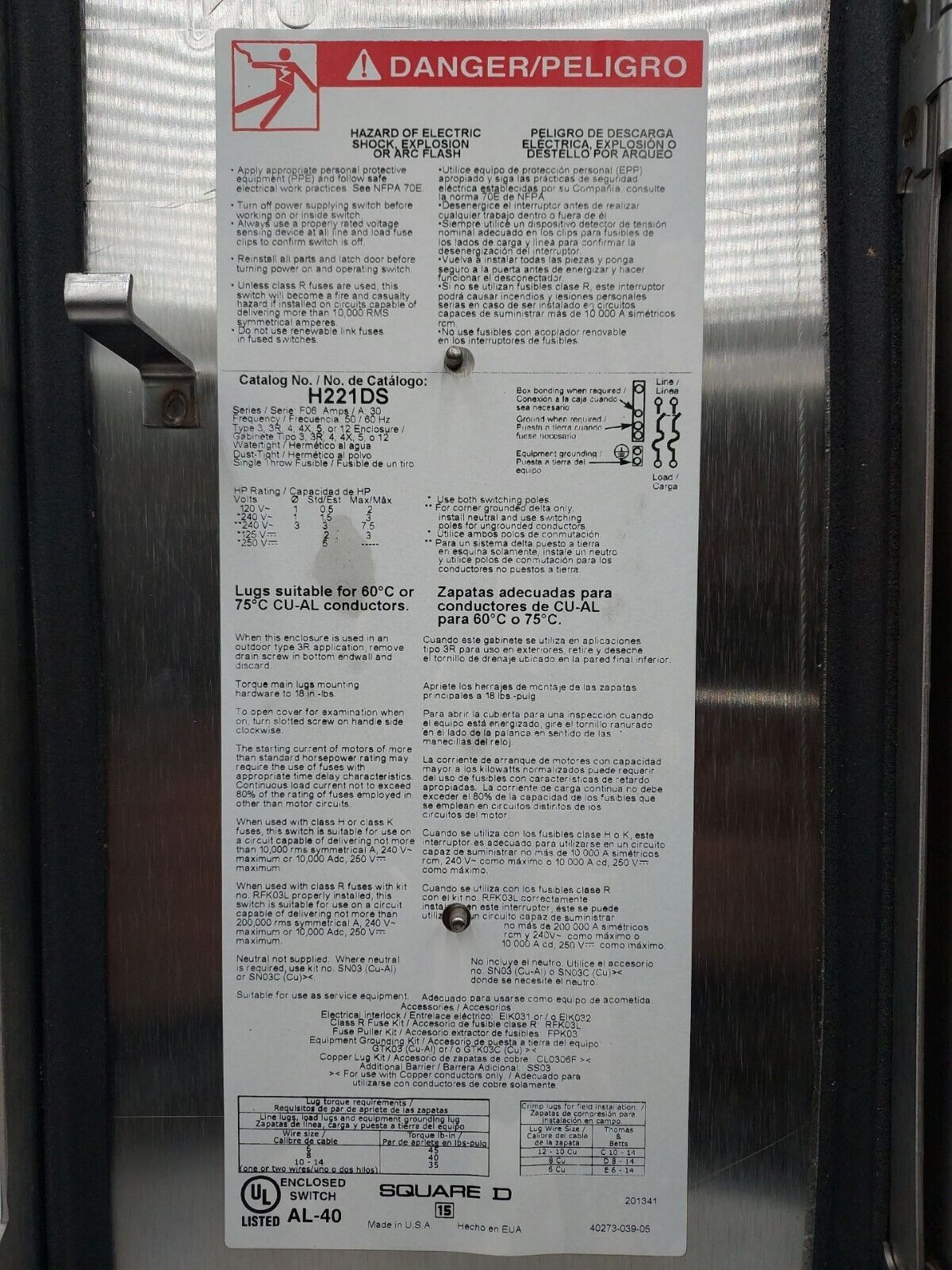 Square D H221DS Used