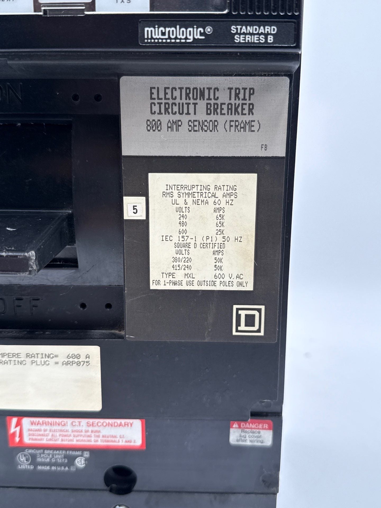 Square D MXF36600G Circuit Breaker 600A 3P 600V MXF 600 Amp Ground Fault LSIG Used