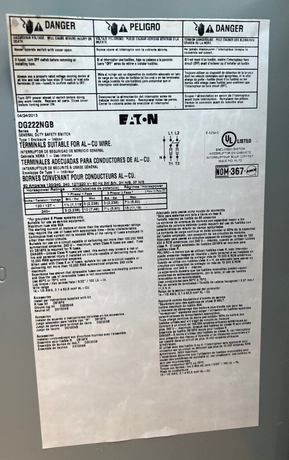 Cutler-Hammer DG222NGB Used