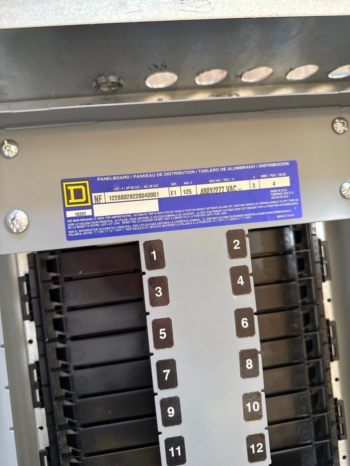 Square D NF Panelboard 125A 480/277V 3PH 4W MCB Panel 125 Amp HDP36125 42 Cir Used