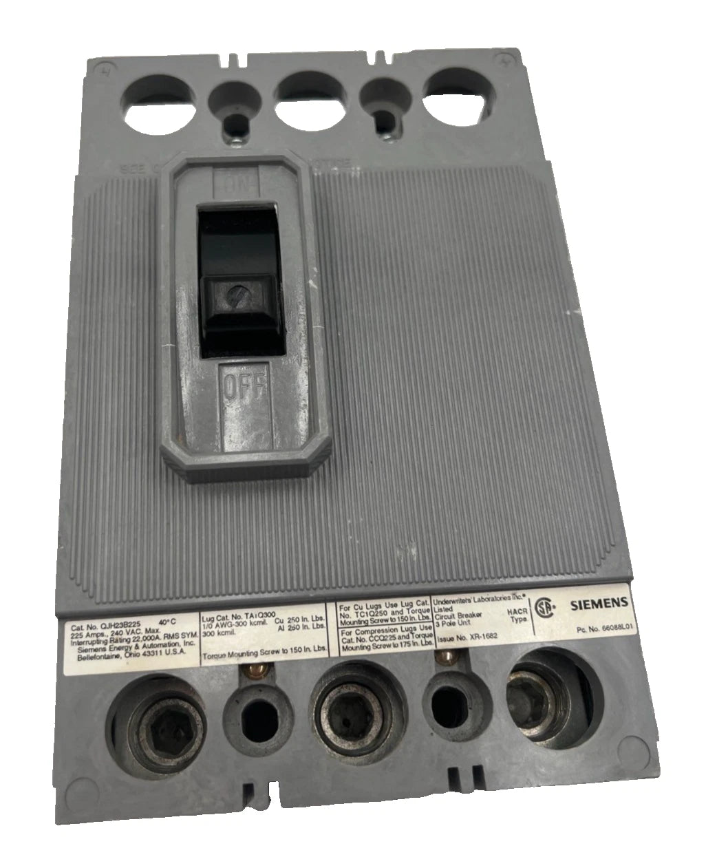 Siemens QJH23B225 Bolt On Circuit Breaker 3 Pole 225 Amp 240v 3P 225A 240 Volt Used