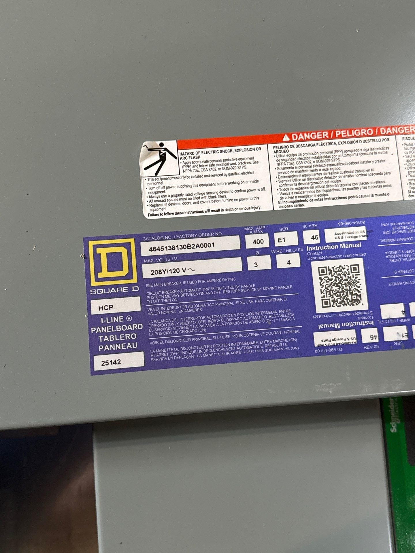 Square D HCP Panelboard Interior 400A 208/120V 3PH LGA36400U31X Main MCB New