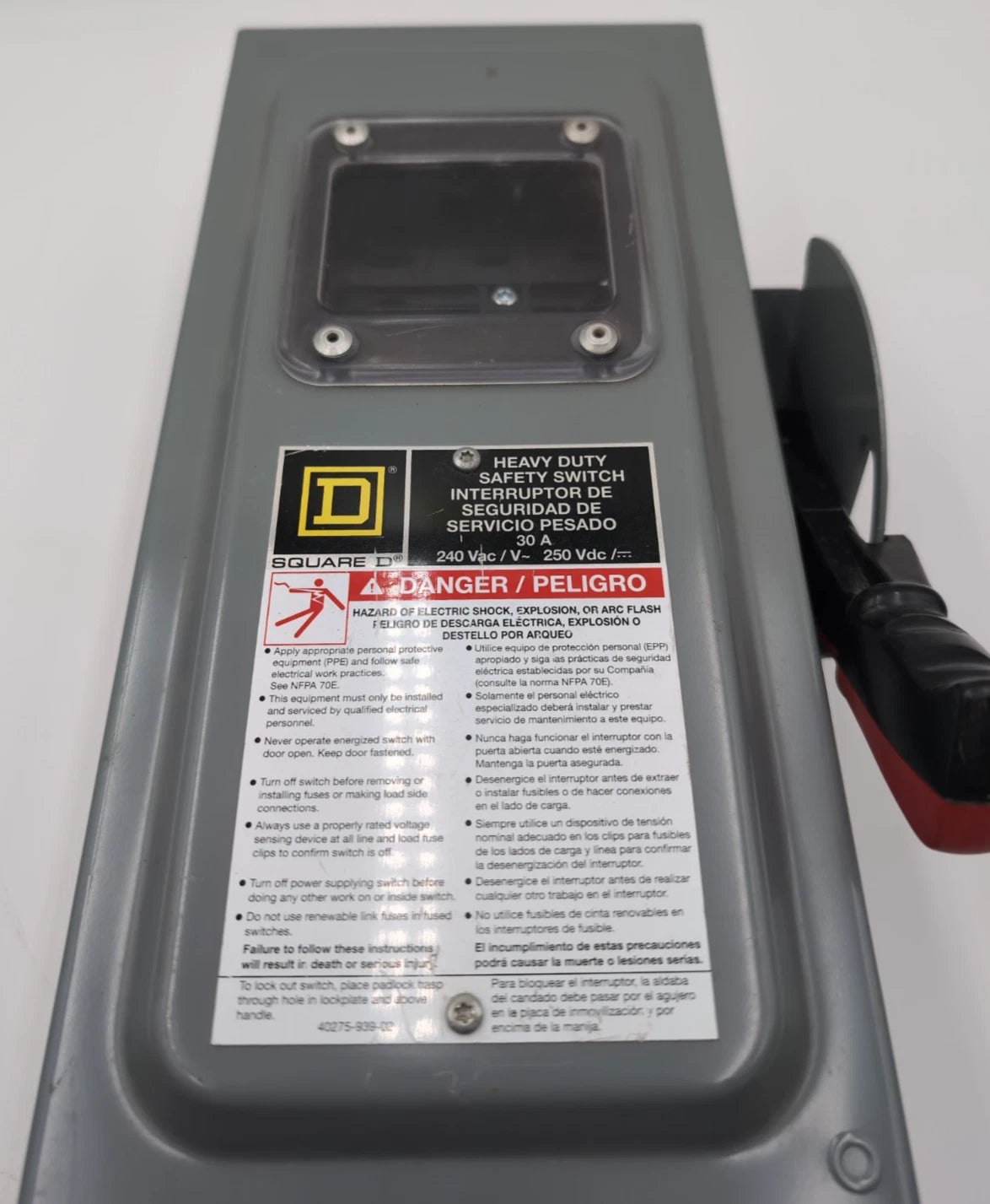 Square D H221N Safety Disconnect Switch 30A 2P 240V Type 1 Encl Window 30 Amp New