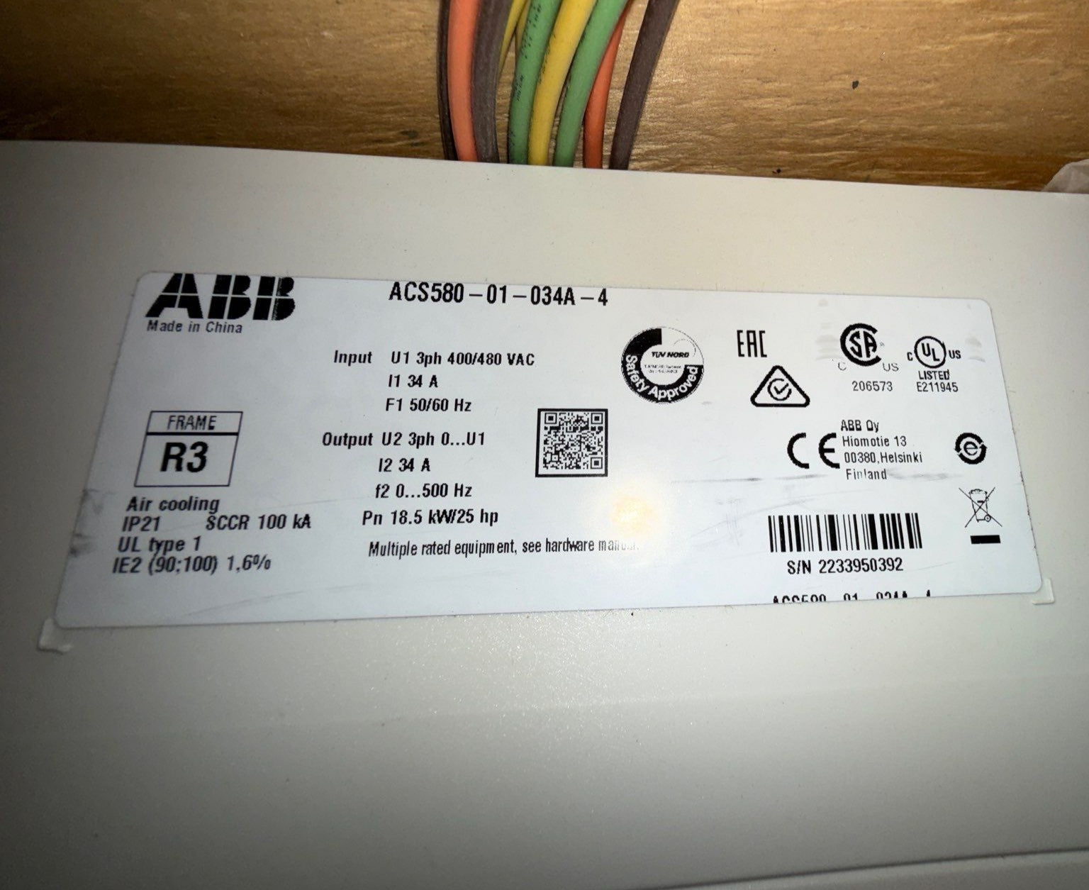 ABB ACS580-01-034A-4 VFD AC Drive 25HP 480V 34A 3PH Variable Frequency Drive New