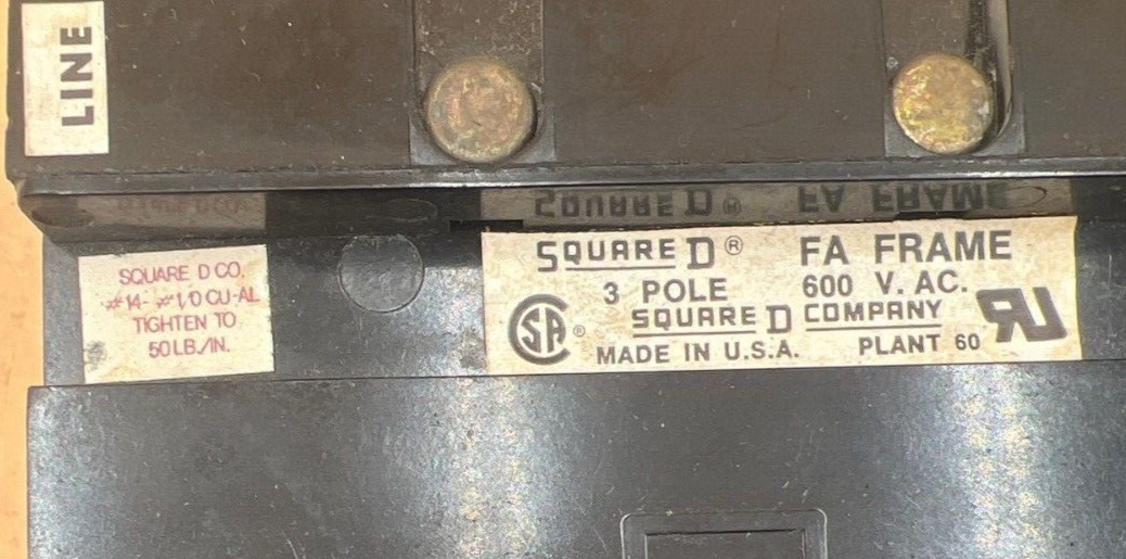 Square D FA3610018M Used