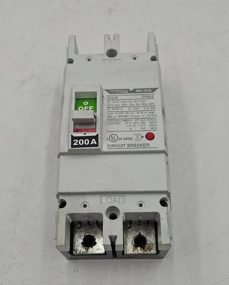 GENERAC GBU202B CIRCUIT BREAKER 200A 2P 120/240V 225AF 200 Amp 2 Pole White Used