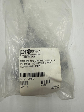 Prosense RTD1-C06-01 Temperature Sensor 3Wire 1/4 Dia x 6in 1/2NPT New
