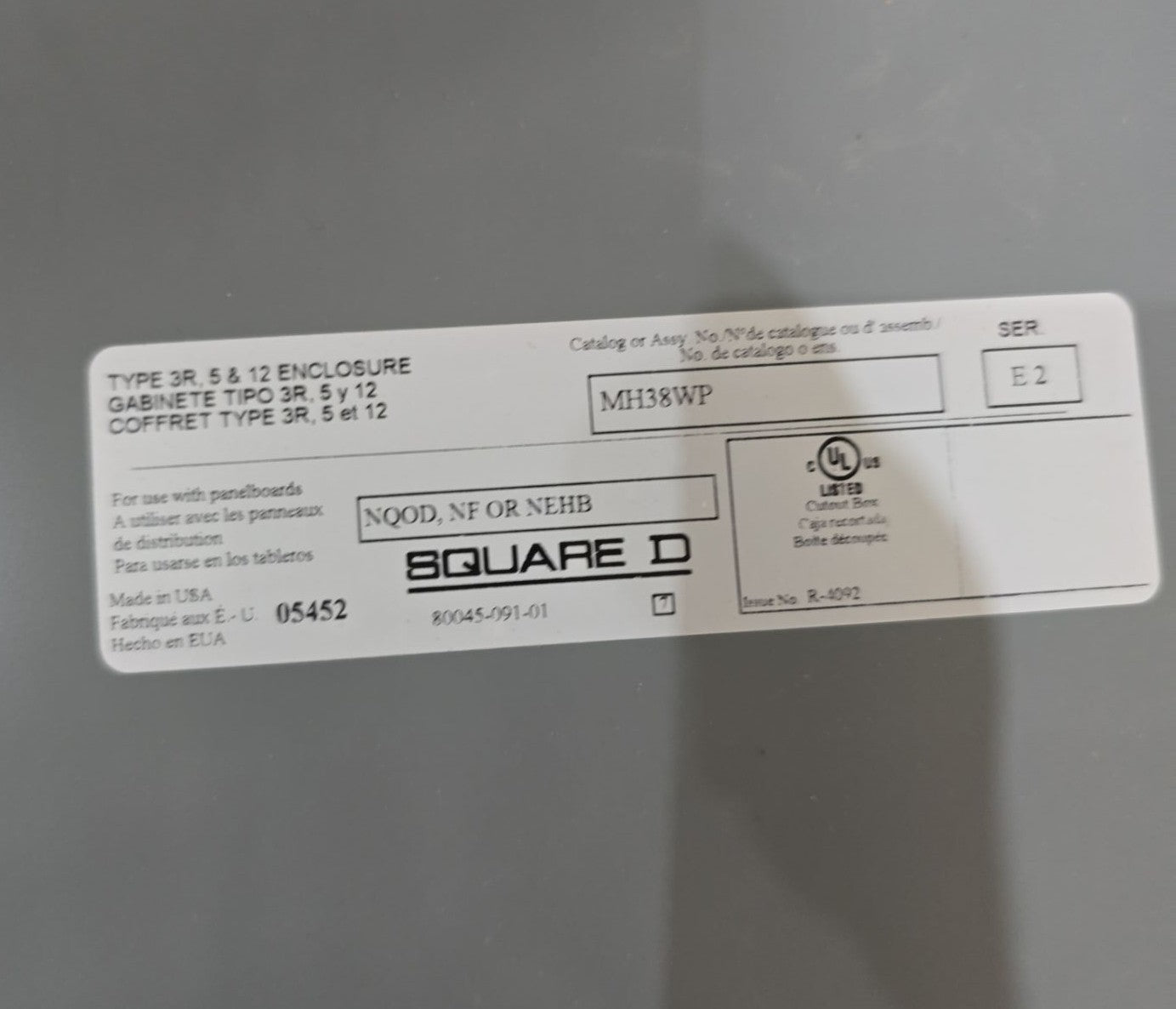 Square D NF Panelboard 100A 480/277V 3PH 4W 30 Cir MCB 3R Encl Outdoor Main EGB34100 Used