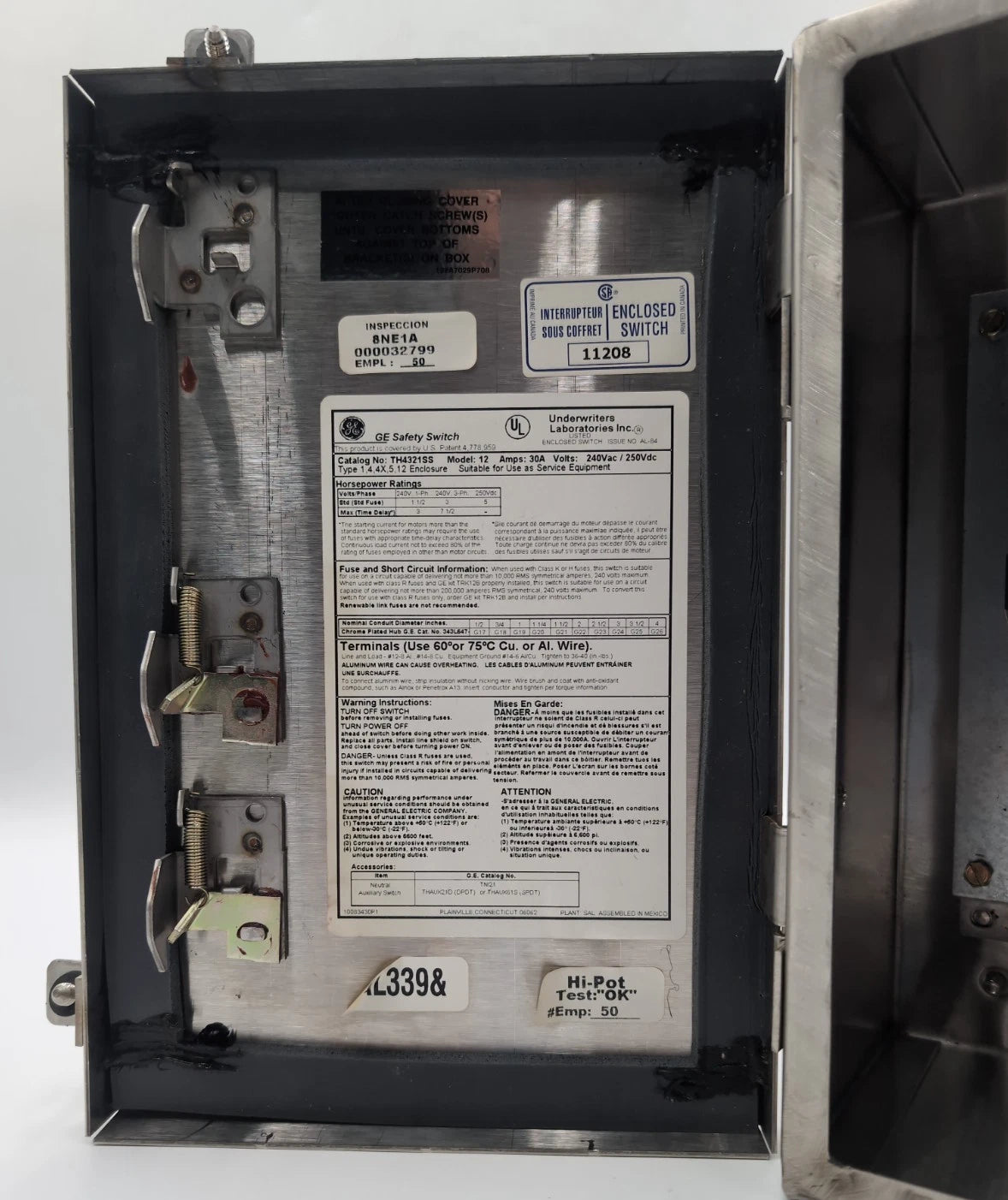 GE TH4321SS Safety Disconnect Switch 30A 3P 240V 3PH 4X Encl 30 Amp 3 Pole New New