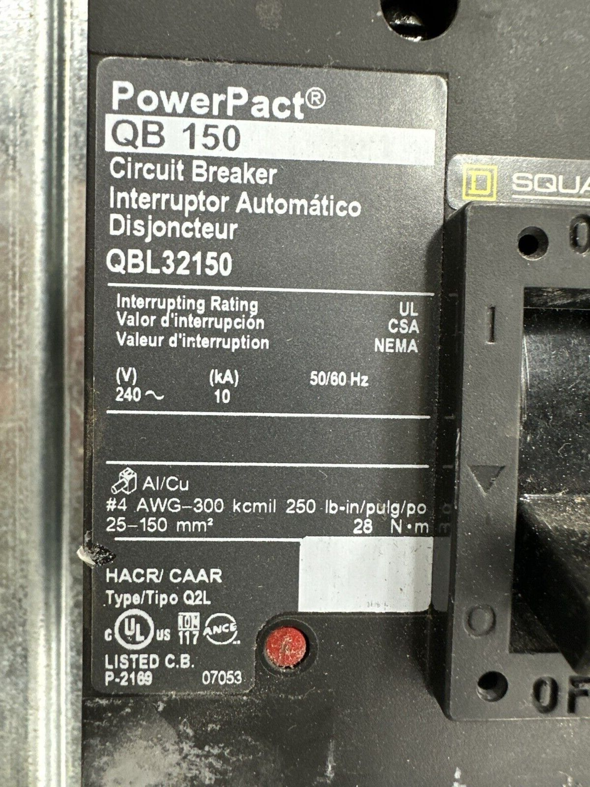 Square D NQOD442M225 NQOD Panelboard 225A 208Y/120V 3PH 4W 42 Cir Main QBL32150 P404 Used