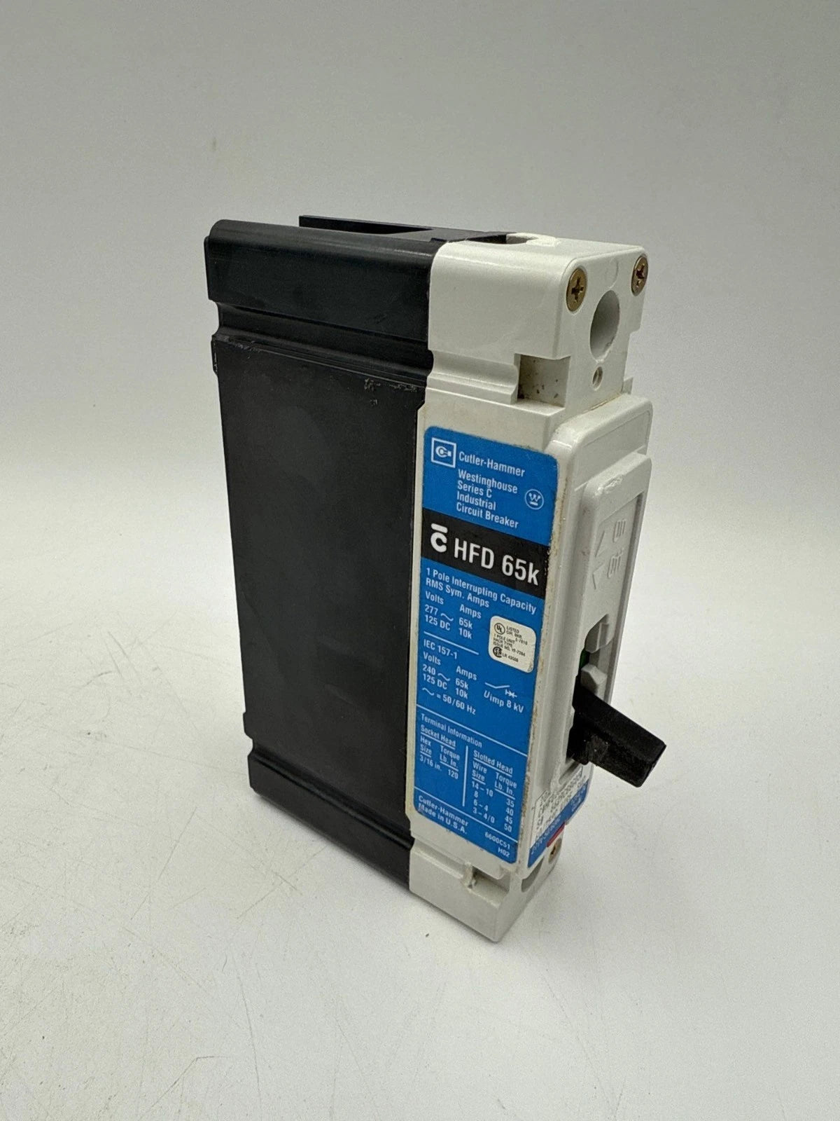 Cutler Hammer HFD1020 Circuit Breaker 20A 1P 277V HFD 65k 20 Amp 1 Pole Bolt On Used