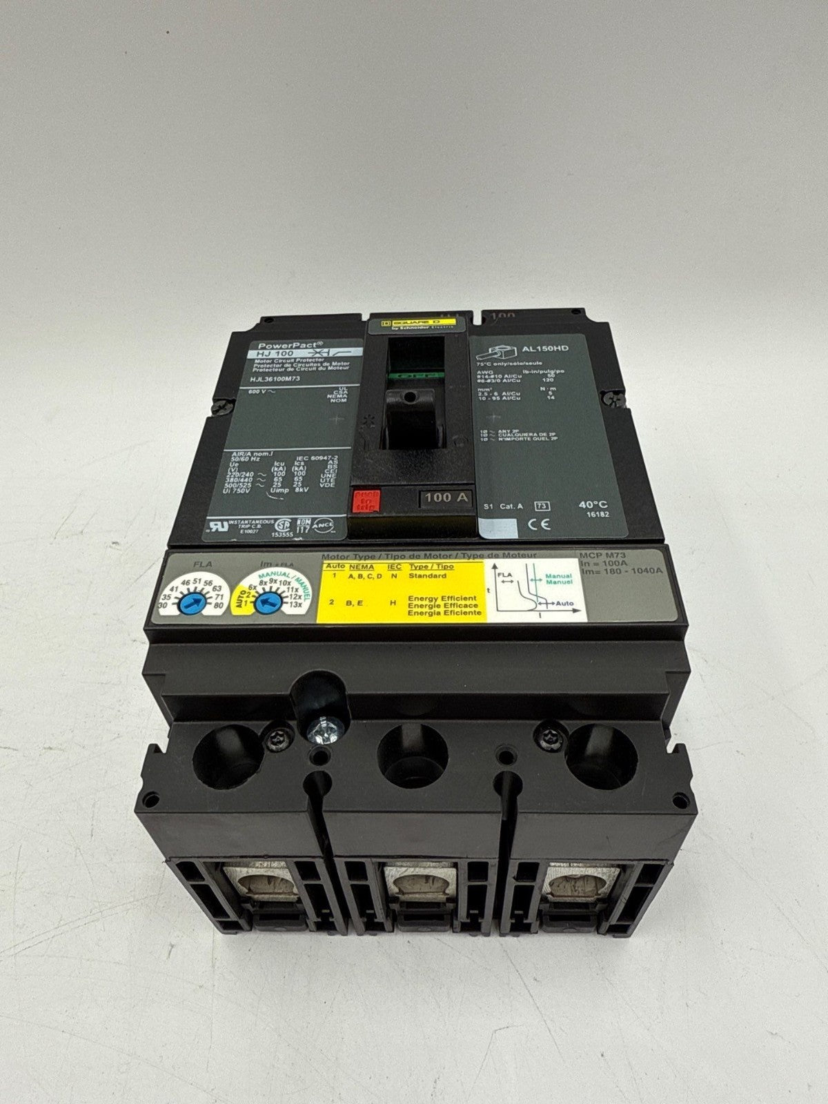 Square D HJL36100M73 Circuit Breaker 100A 3P 600V 3PH HJL 100 Amp 3 Pole Used