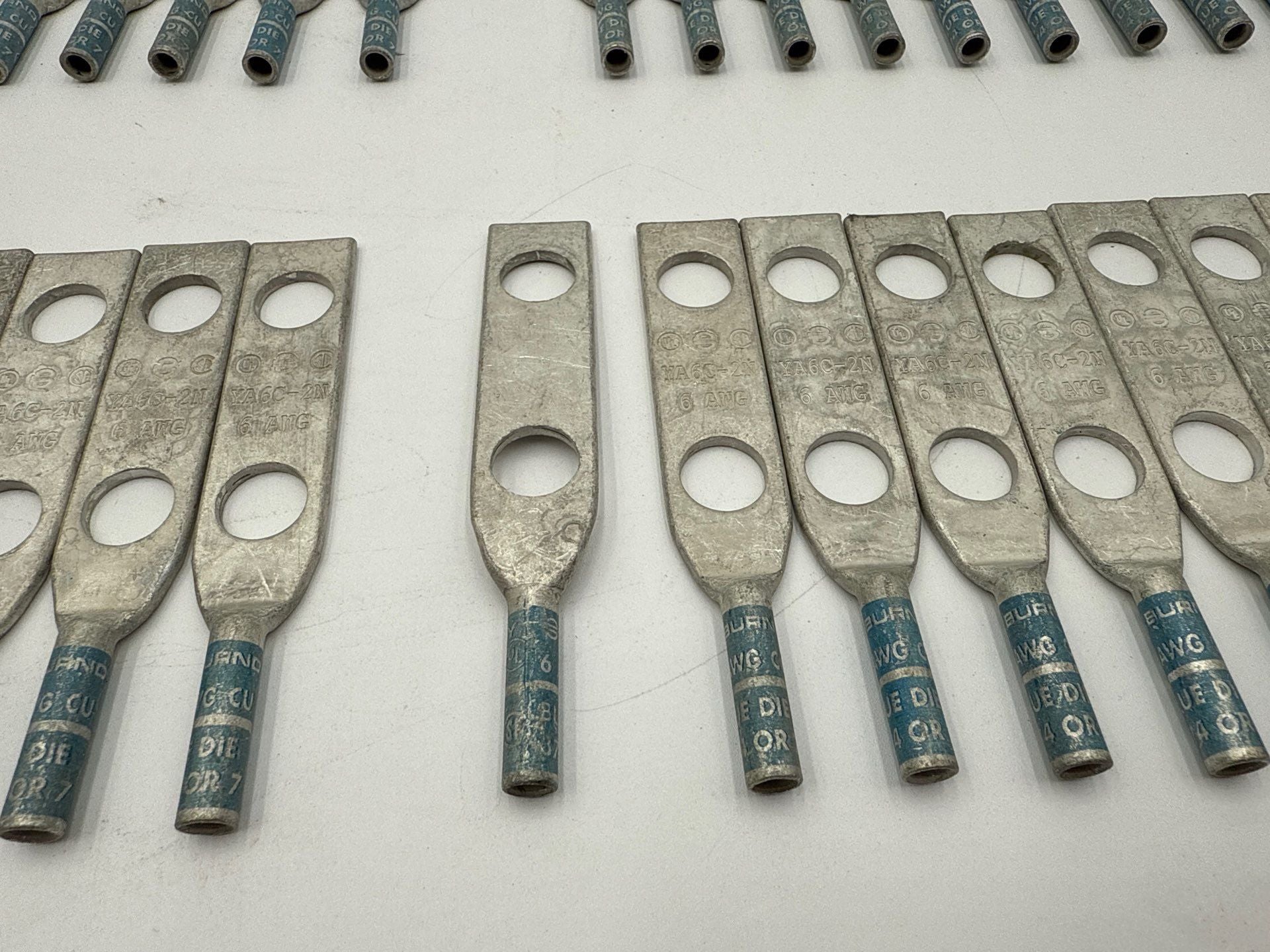 Burndy YA6C-2N 6AWG Copper 2-Hole Long Barrel Compression Lug 40PC New