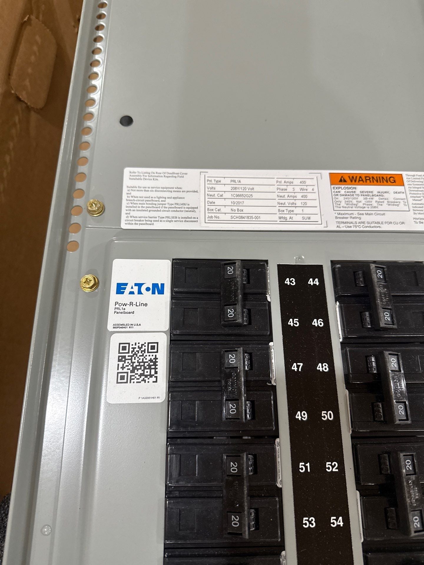 Eaton PRL1A Interior Panelboard 400A 208/120V 3PH 4W MLO 400 Amp Panel New