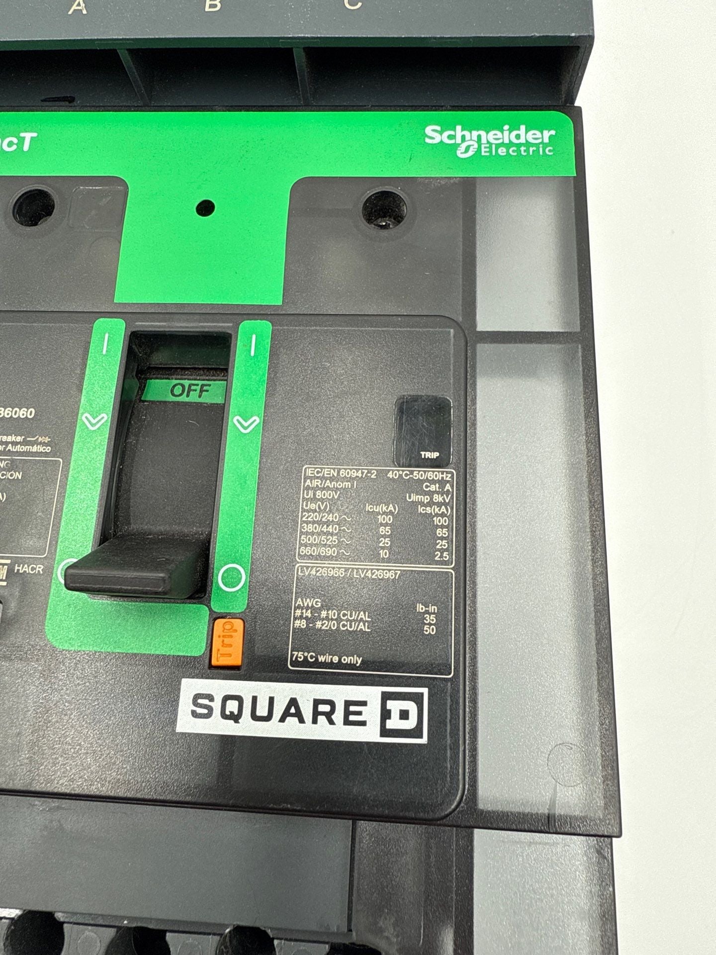Square D BJA36060 I-Line Circuit Breaker 60A 3P 600V PowerPact 60 Amp 3 Pole Used