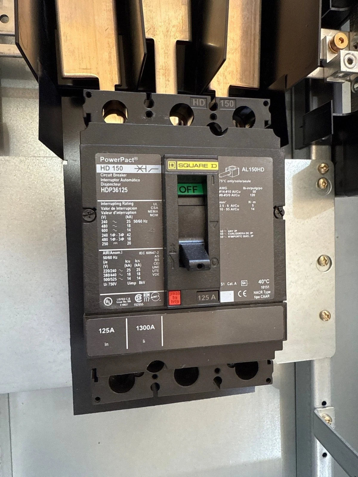 Square D NF Panelboard 125A 480/277V 3PH 4W MCB Panel 125 Amp HDP36125 42 Cir Used