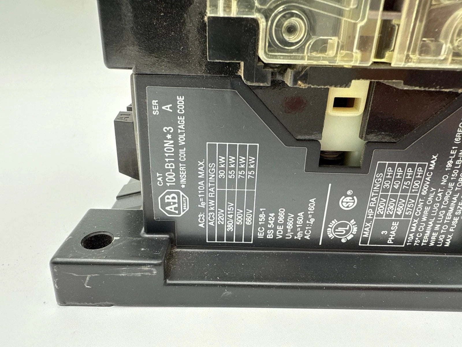 AB 100-B110ND3 Contactor 110A 3P 600V 3PH 100HP Coil 110/120V 100-B110N*3 Used