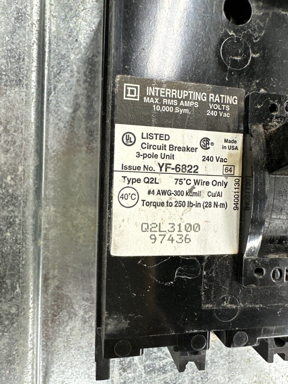 Square D NQOD442M225 Panelboard 225A 208/120V 3PH MCB Indoor Encl 42 Cir Q2L3100 P371 Used