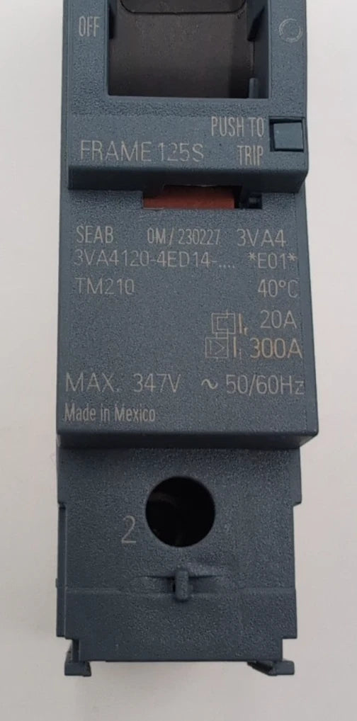 Siemens 3VA4120-4ED14-0AA0 Circuit Breaker 20A 277V 1P Bolt On 20 Amp 1 Pole New