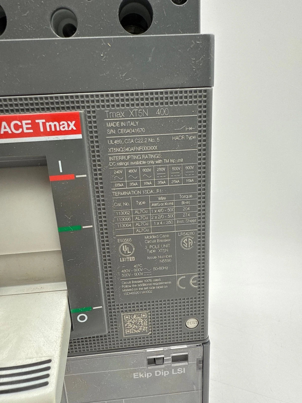 ABB XT5NQ340AFNF000XXX Circuit Breaker 400A 3P 600V Tmax XT5N 400 Amp Ekip LSI New