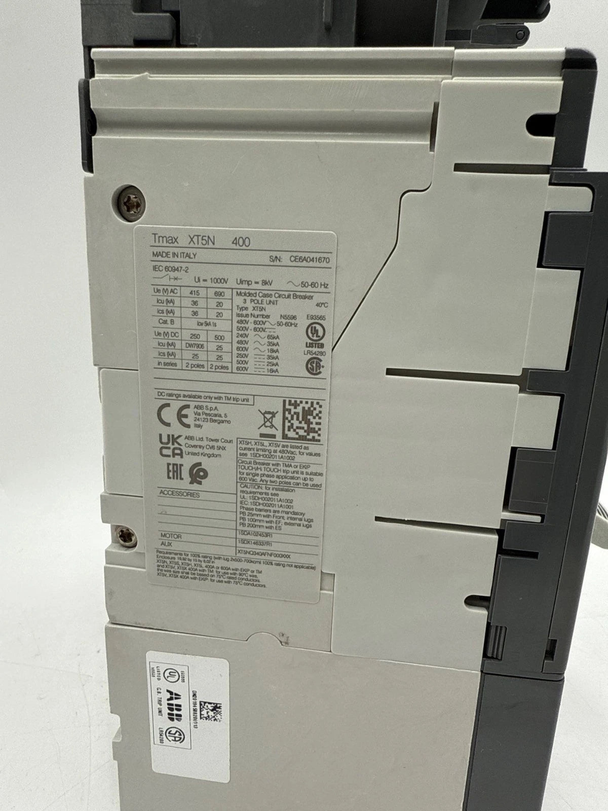 ABB XT5NQ340AFNF000XXX Circuit Breaker 400A 3P 600V Tmax XT5N 400 Amp Ekip LSI New