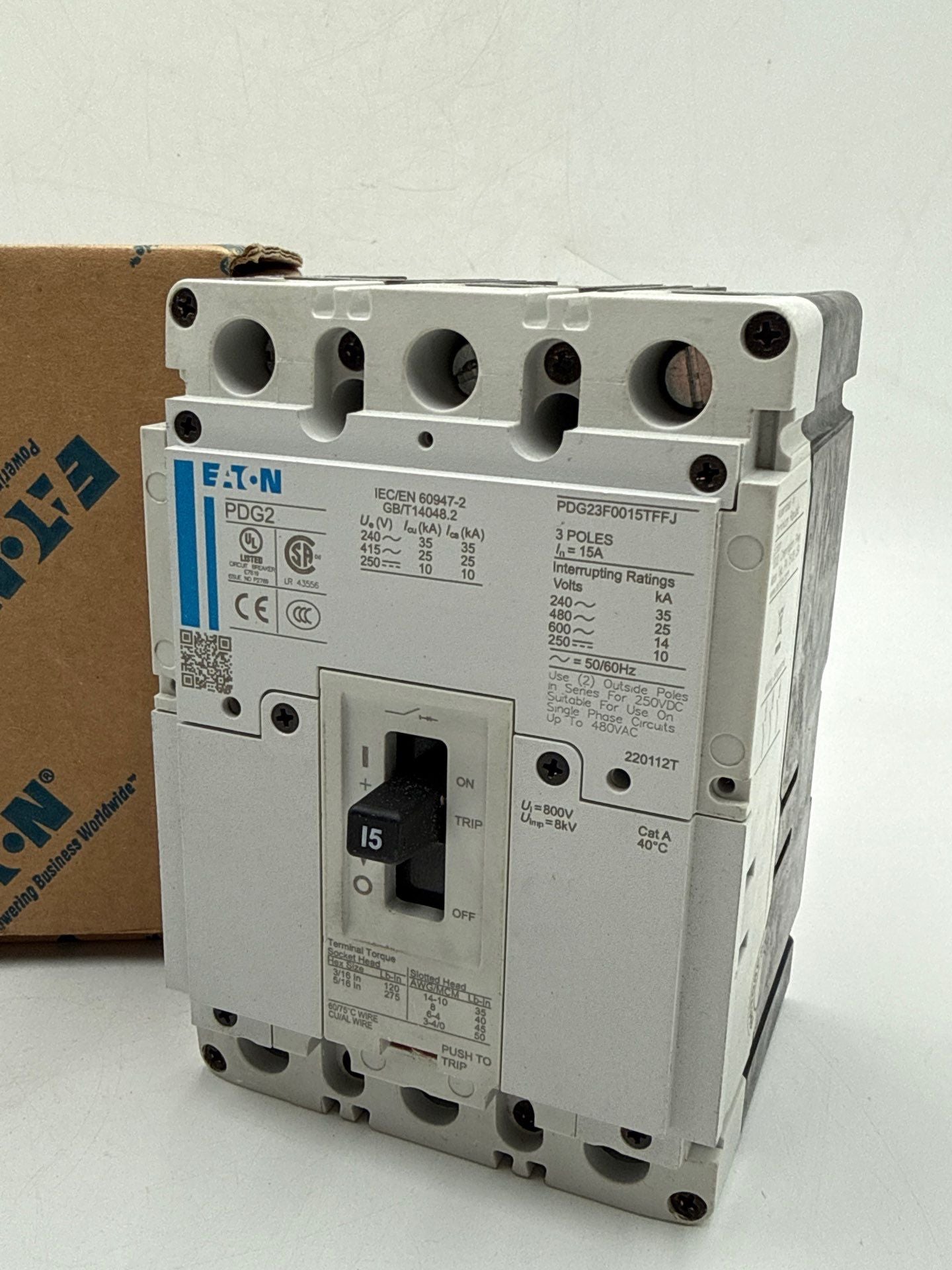 Eaton PDG23F0015TFFJ Circuit Breaker 15A 3P 600V PDG2 25kAIC 15 Amp 3 Pole New