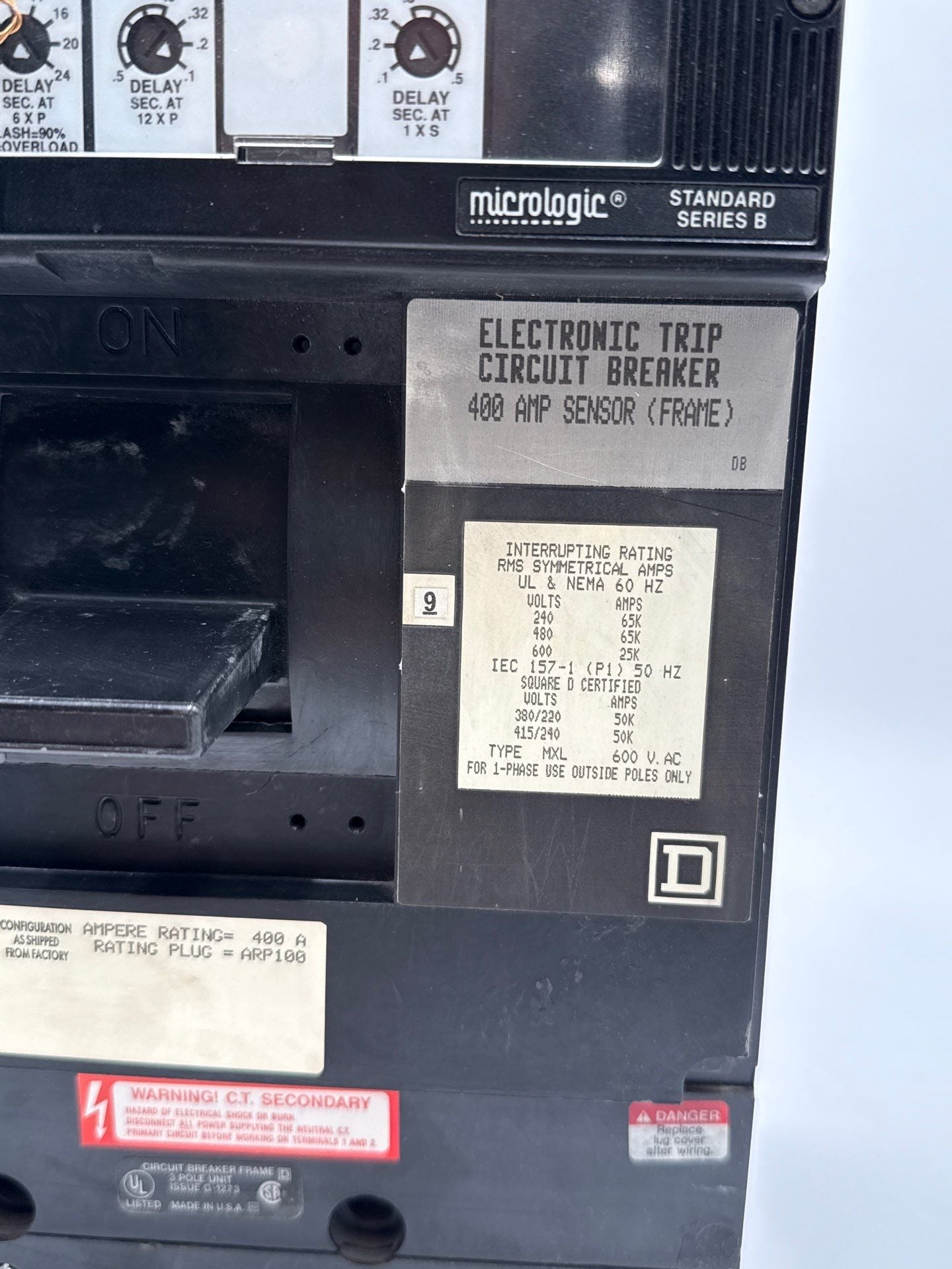 Square D MXF36400G Circuit Breaker 400A 3P 600V MXF 400 Amp Ground Fault LSIG Used