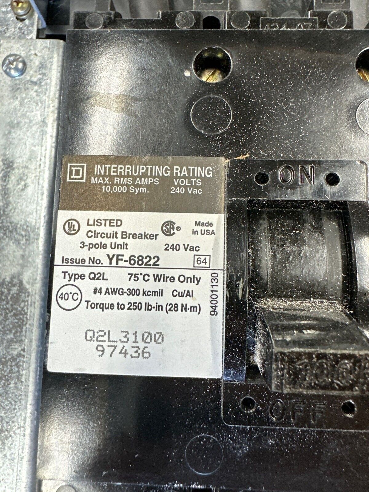 Square D NQOD Panelboard 225A 208/120V 3PH 4W MCB Q2L3100 42 Circuit Indoor Encl P356 Used