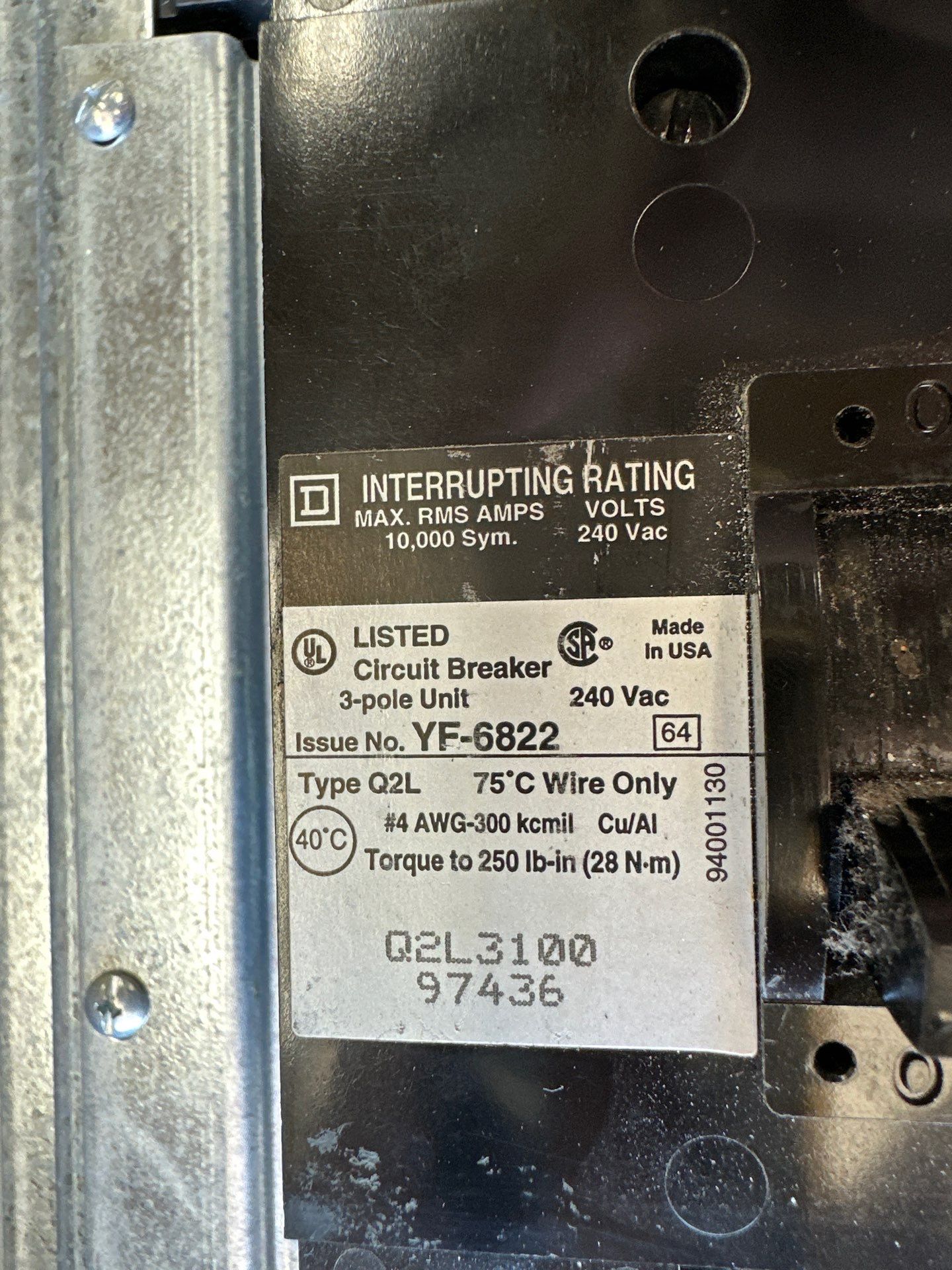 Square D NQOD442M225 NQOD Panelboard 225A 208Y/120V 3PH 42Cir P326 Used