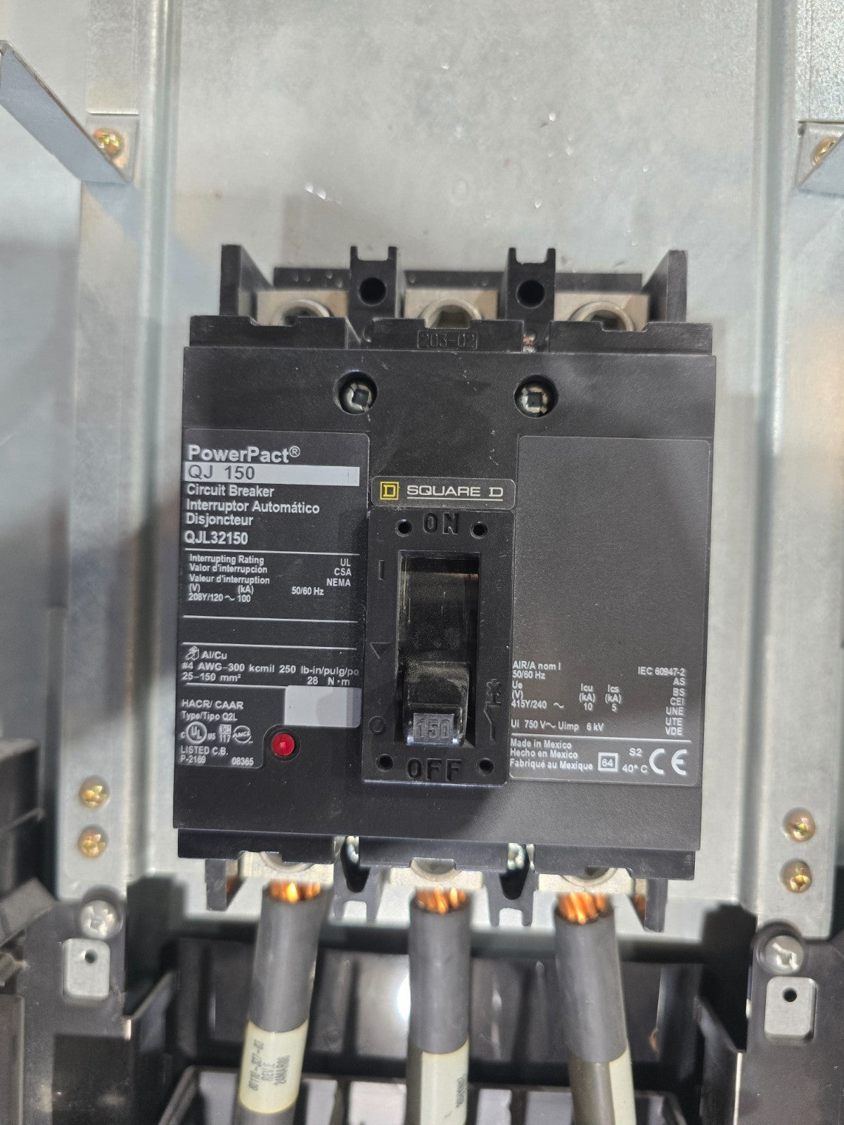 Square D NQ442L2C Panelboard 225A 240V 3PH 4W 42 Cir MCB Panel QJL32150 150 Amp Used