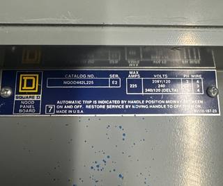 Sq D NQOD442L225 Panelboard 225A 208Y/120V 4W 3P Main Lug Panel MLO 42 Circuit P298 Used