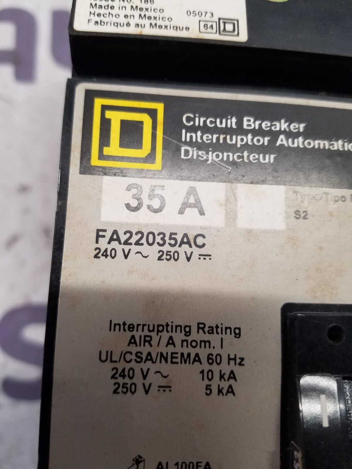 Square D FA22035AC Used