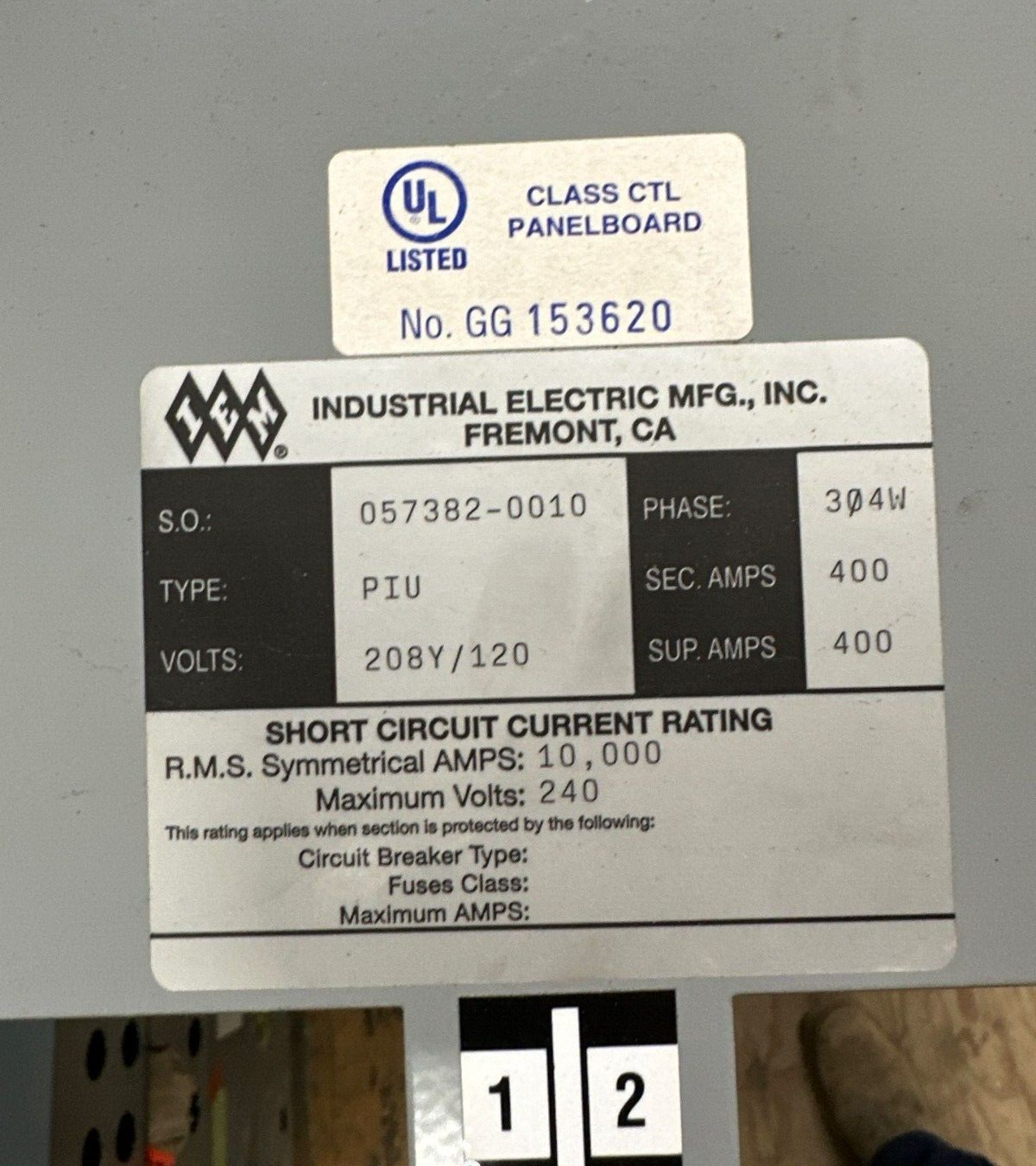 IEM PIU75 Panelboard 400A 208Y/120V 3PH 4W 42 Circuit 400 Amp Indoor Encl MLO P472 Used