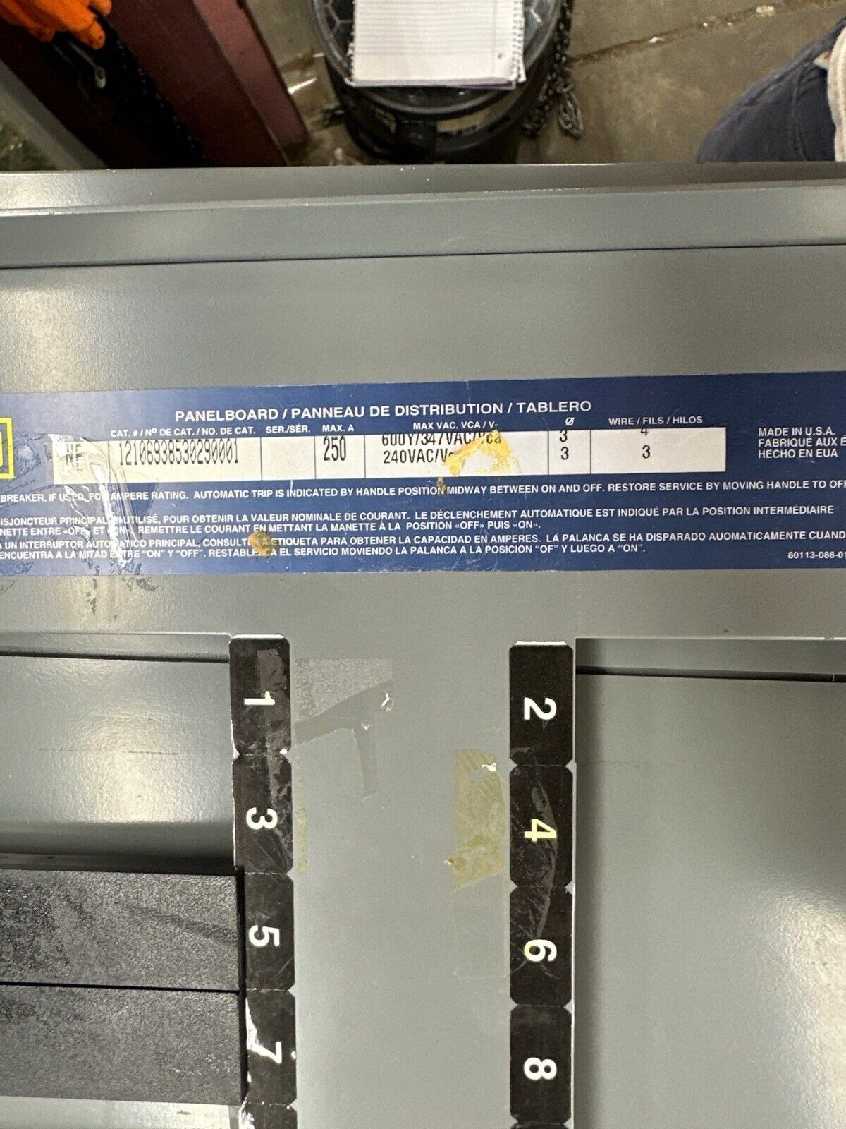 Square D 250A NF Panelboard 240V 600Y/347V 3PH 4W 42 Cir Box MH44 250 Amp P399 Used