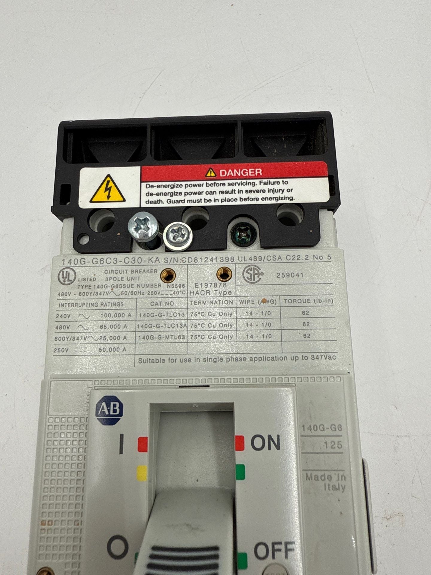 Allen Bradley 140G-G6C3-C30-KA Circuit Breaker 30A 3P 600V 140G 30 Amp 3 Pole Used