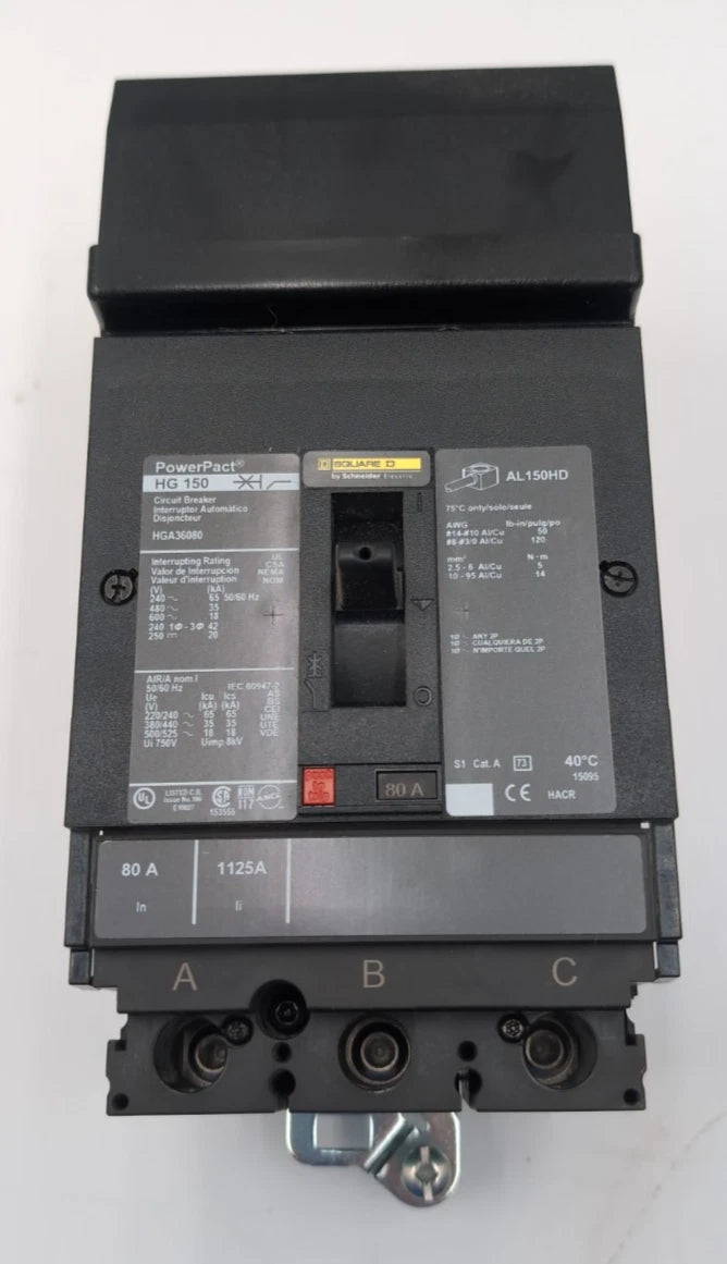 Square D HGA36080 I-Line Circuit Breaker 80A 3P 600V 3PH HGA 80 Amp New Take Out New