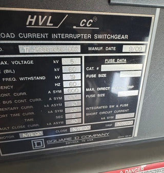 Square D 5kV 600A HVL CC Load Current Interrupter Switch Nonfused New