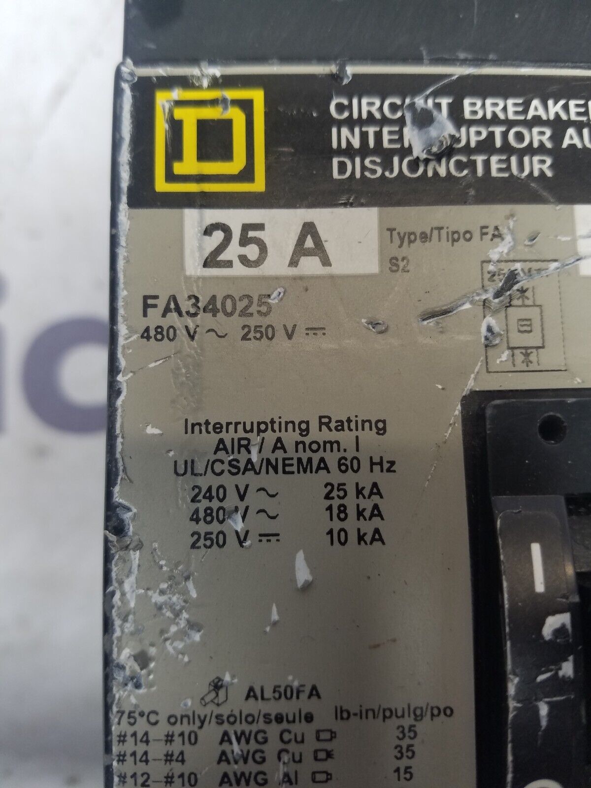 Square D FA34025 Used