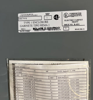 Square D NQOD442L400TFL Panelboard 400A 208/120V 4W 3PH 42 Cir MLO Panel 400 Amp Used