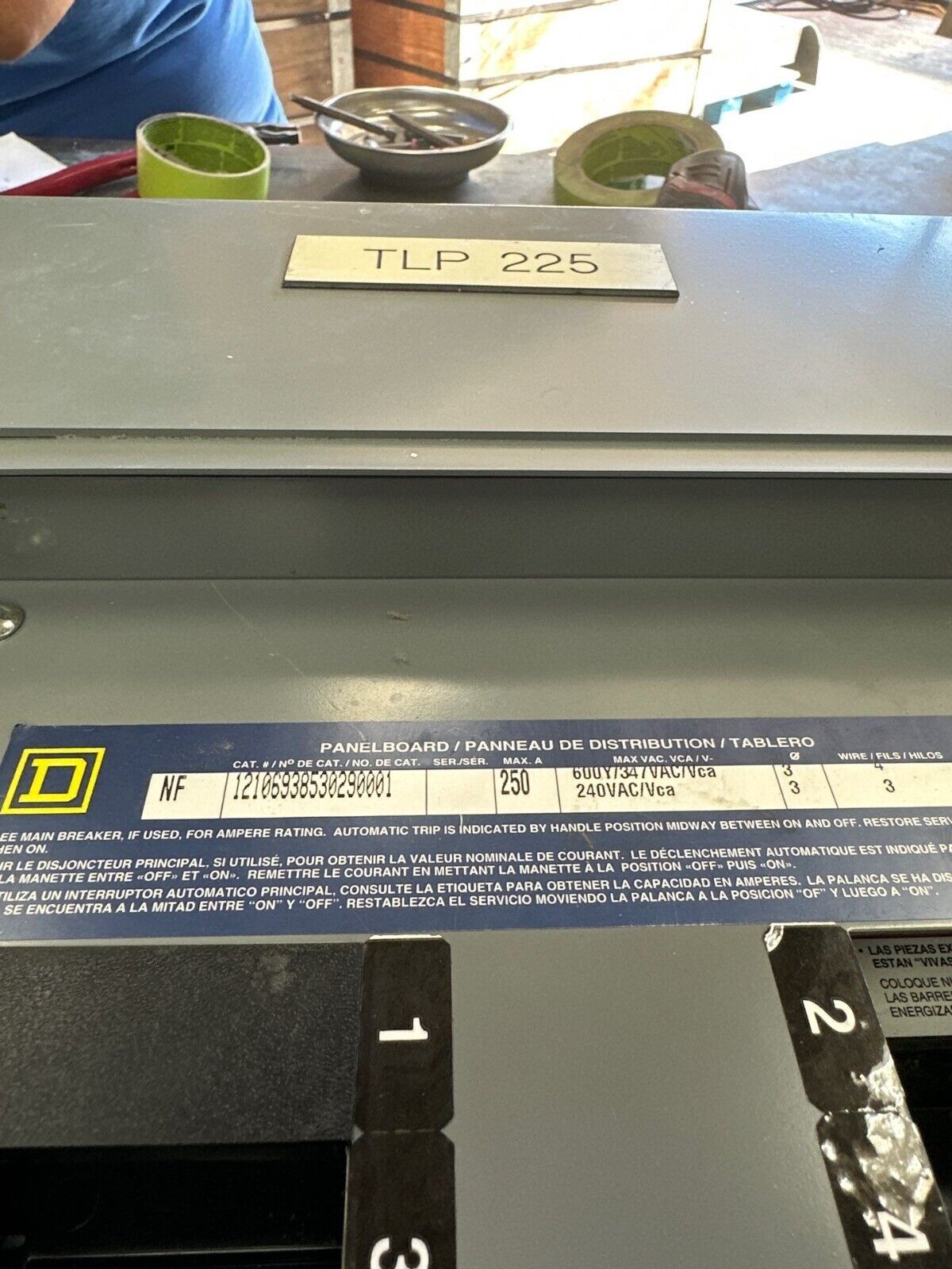 Square D NF Panelboard 250A 600Y/347V 3PH 4W Main Lug 42 Circuit MLO Indoor Encl P341 Used