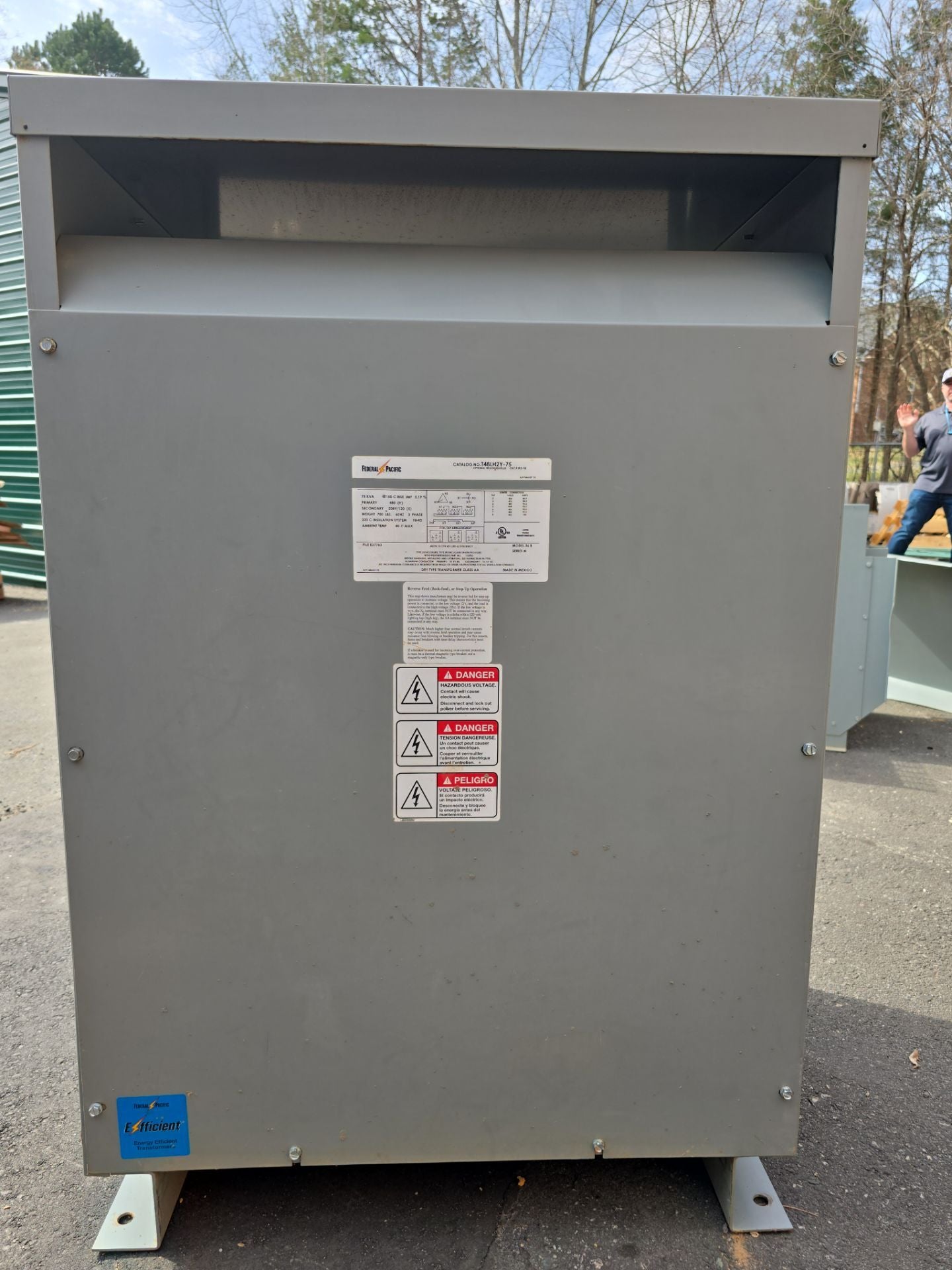 75KVA FPE T48LH2Y-75 Transformer Pri 480V Sec 208/120V 3PH Indoor Model 36B Used