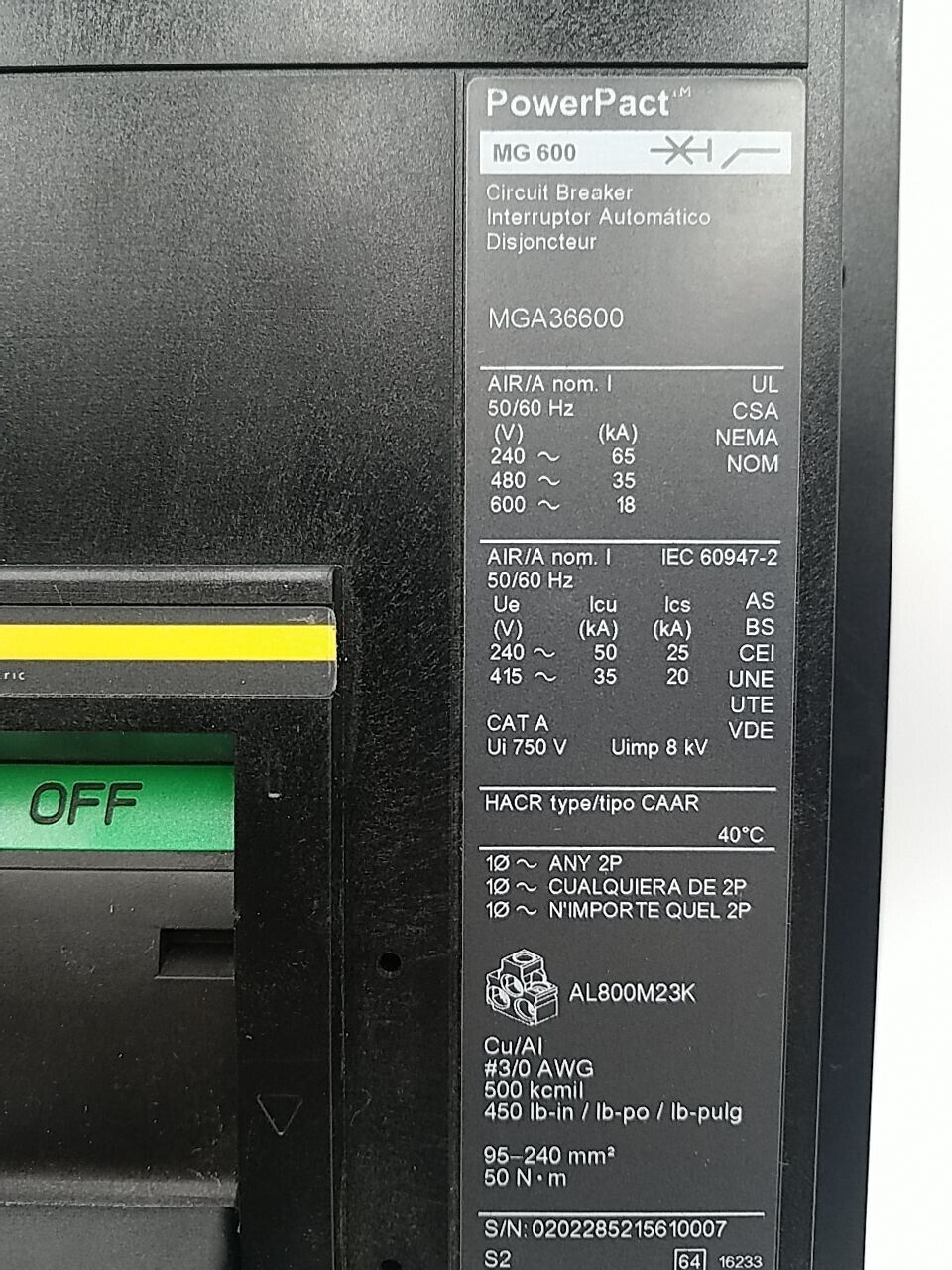 Square D MGA36600 New