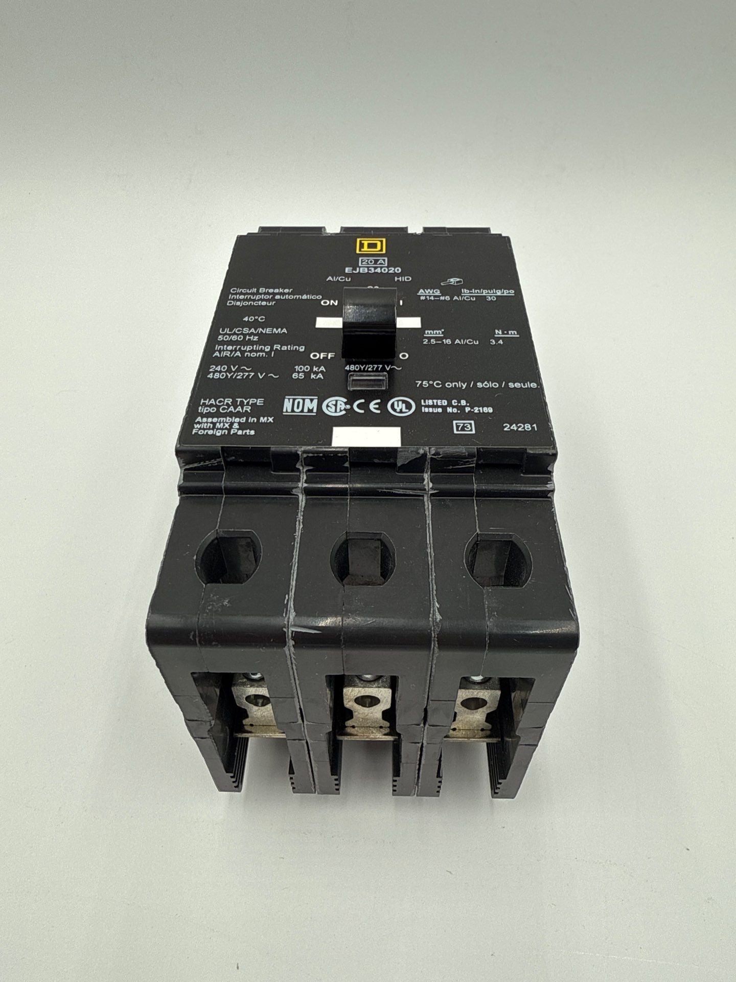 Square D EJB34020 Circuit Breaker 20A 3P 480/277V 65k EJB 20 Amp 3 Pole New