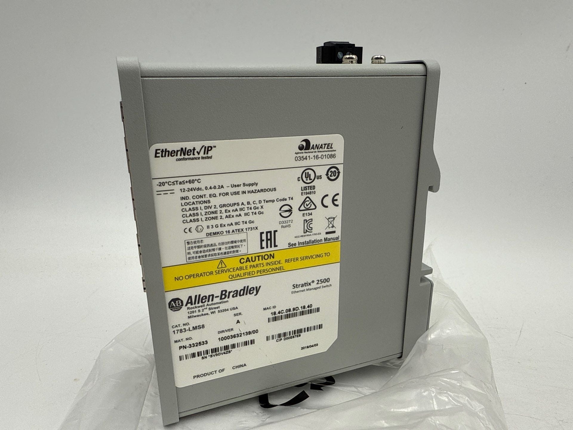 Allen Bradley 1783-LMS8 A EtherNet Managed Switch Stratix 2500 IP 8-Port Used