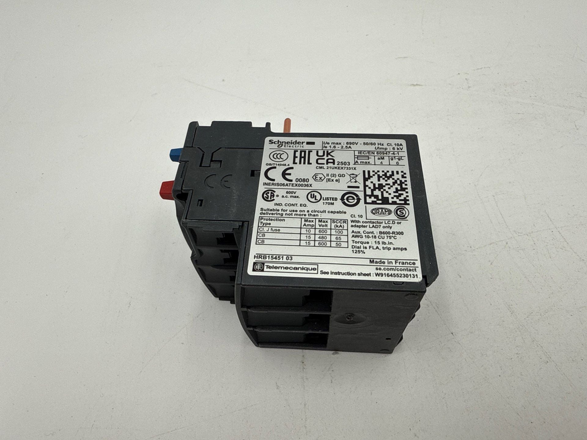 Schneider Electric LRD07 Thermal Overload Relay 1.6-2.5A 3P 600V New
